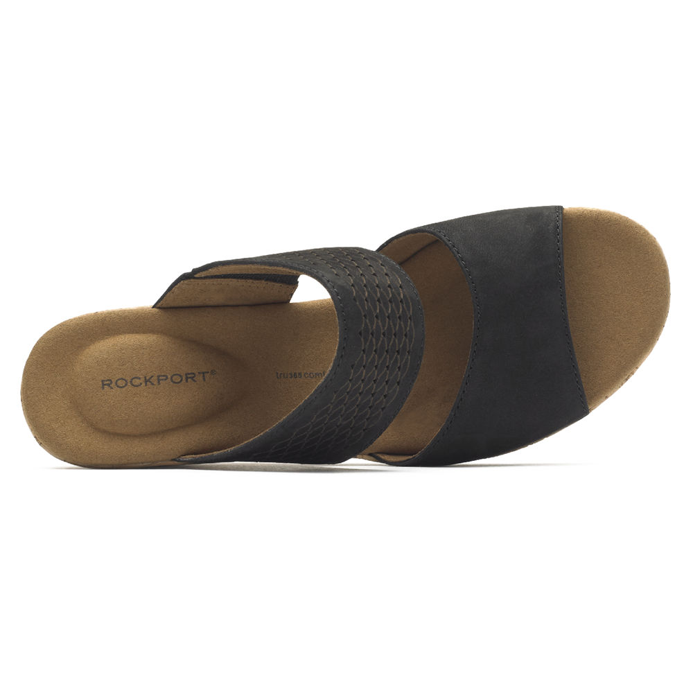 Sandalias Rockport Mujer Mexico - Briah Double Band Slip-On Wedge Negros - YJHKA0758